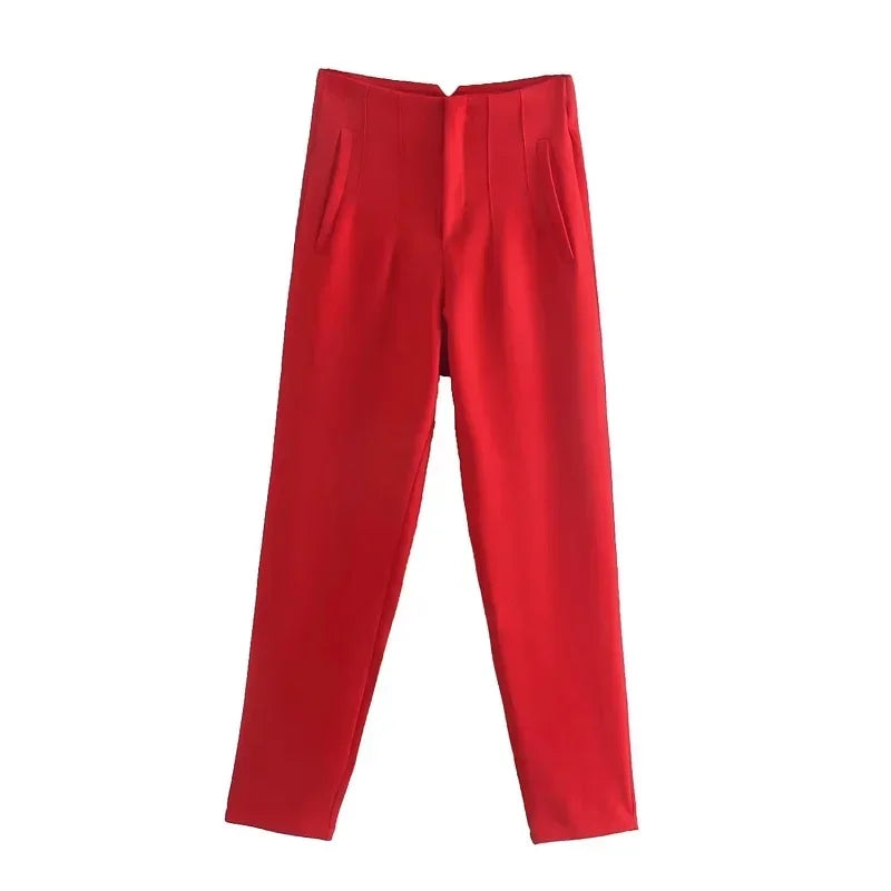 HXAO Womens Pleated High Waist Formal Office Pants Cropped Trousers