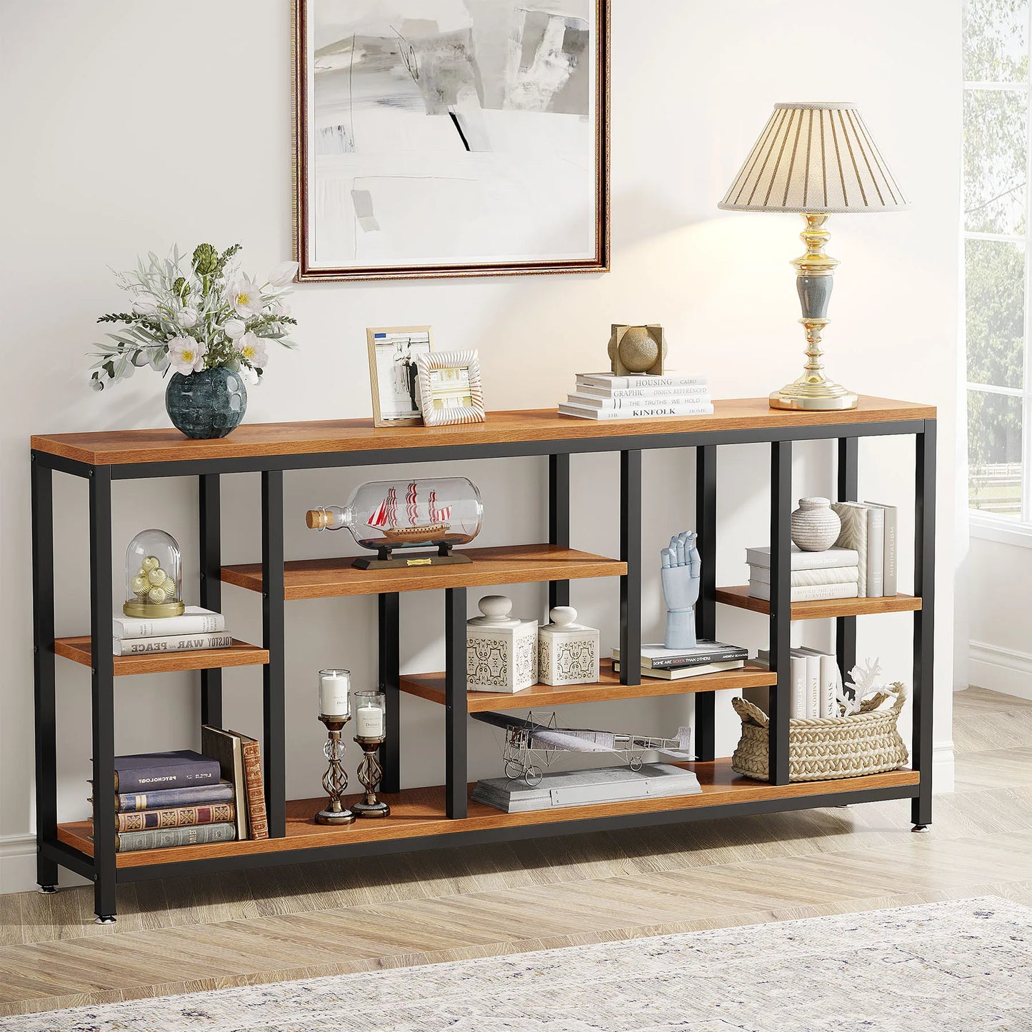 LITTLE TREE Console Sofa Table 3-Tier Industrial Narrow Entryway