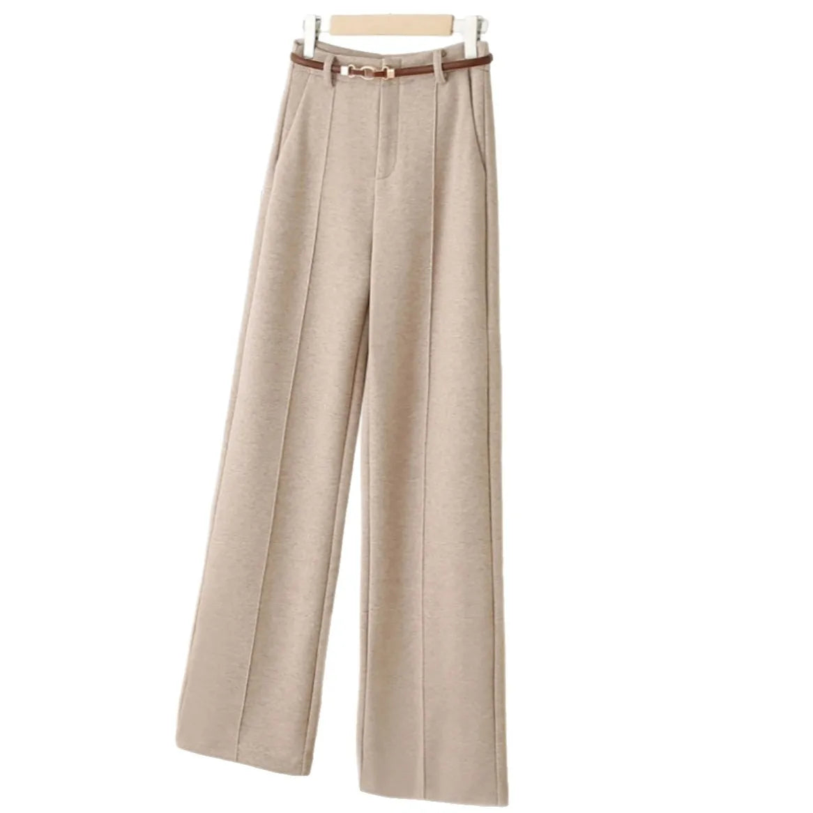 Women Woolen Straight Leg Pants Autumn Winter Warm Comfortable Polyester
