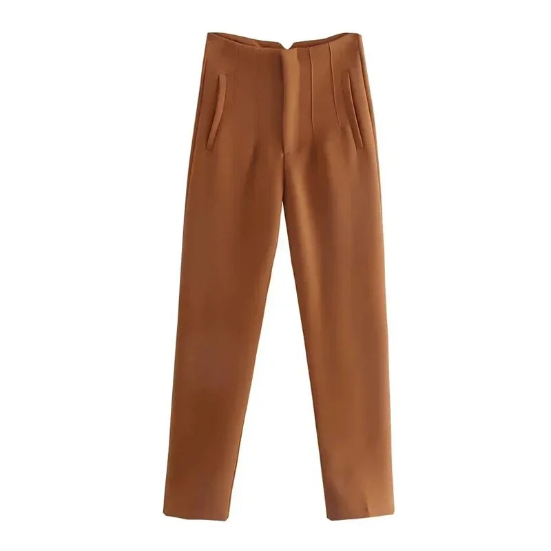 HXAO Womens Pleated High Waist Formal Office Pants Cropped Trousers