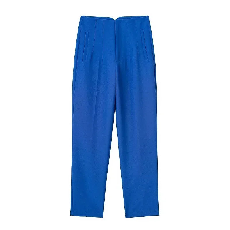 HXAO Womens Pleated High Waist Formal Office Pants Cropped Trousers