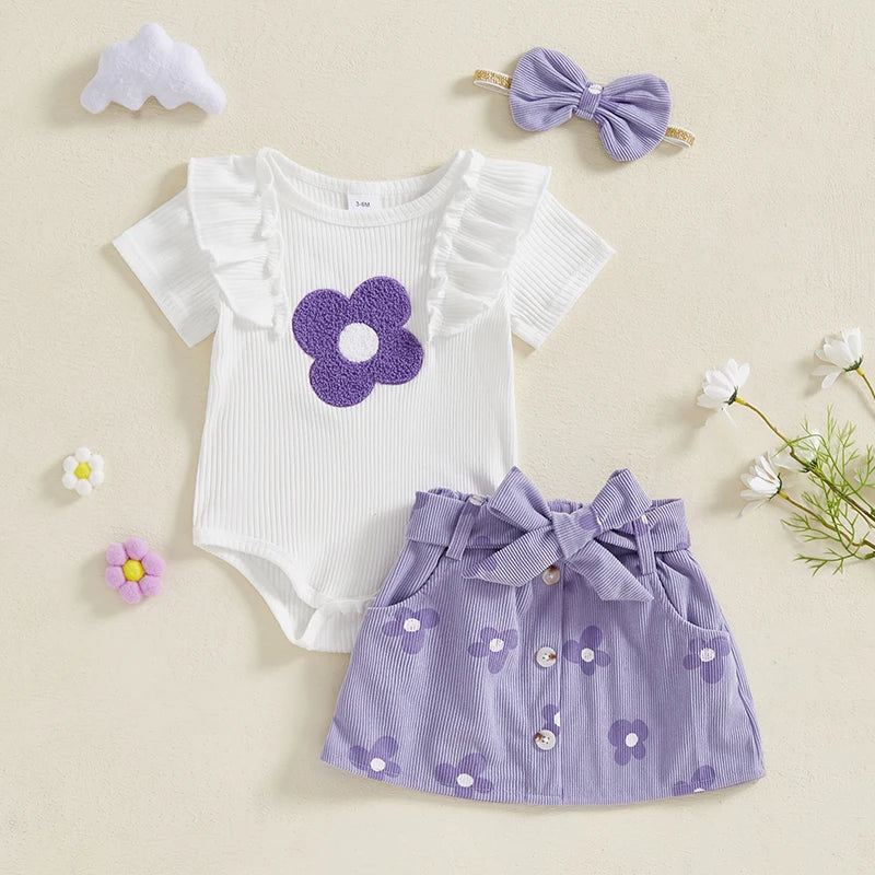 Adorable Baby Girl Floral Print Romper With Skirt and Headband