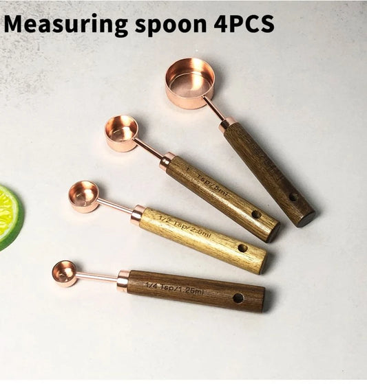 Stainless Steel Measuring Cups And Spoons Set With Wood Handle