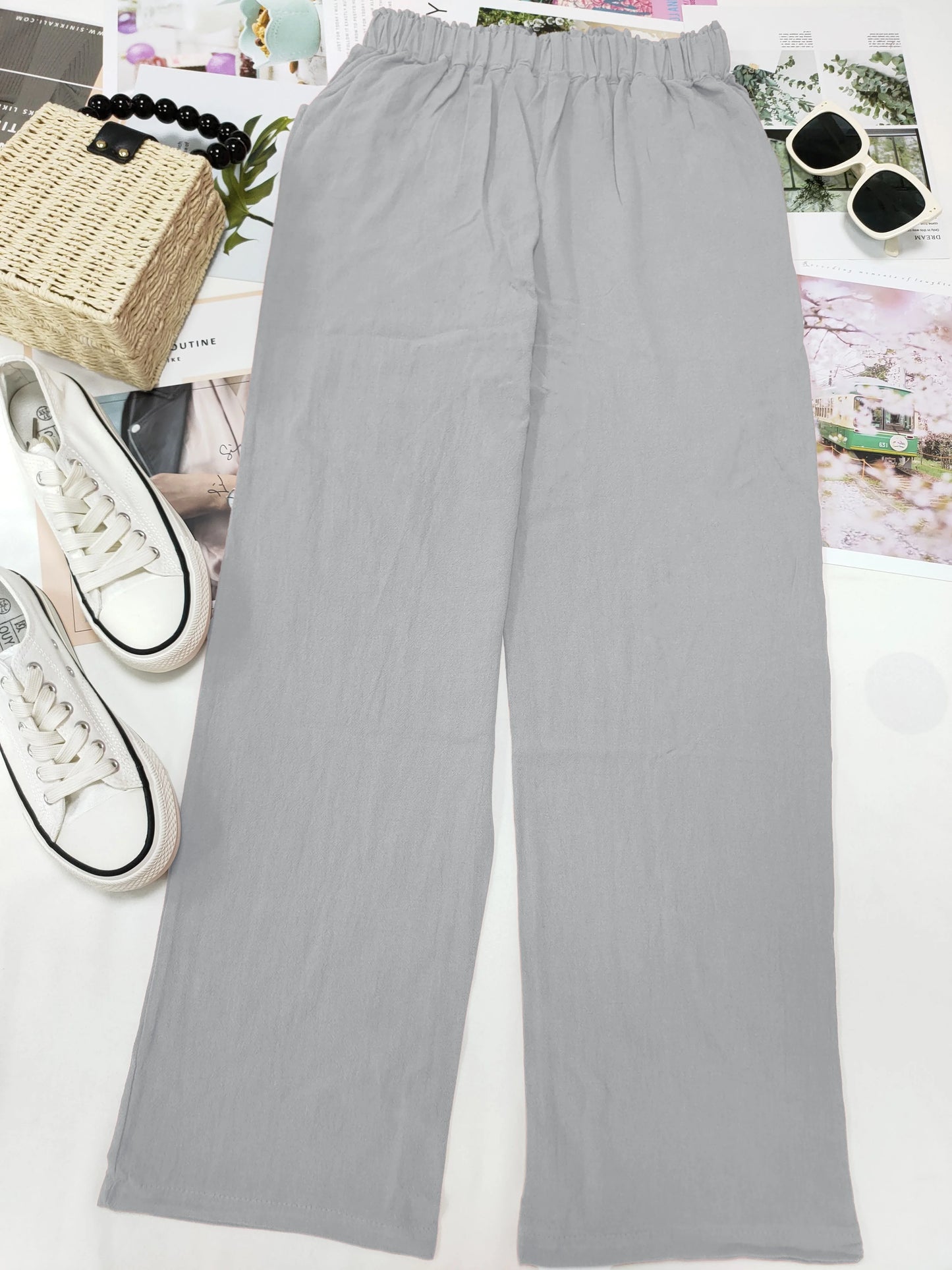 Guangdong Choice Cotton Linen Cropped Pants For Women, Casual Straight
