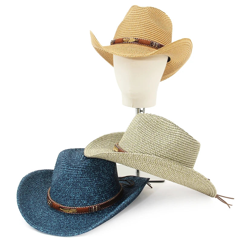 Gemvie Western Cowboy Sun Hat Unisex Wide Brim Straw Cap