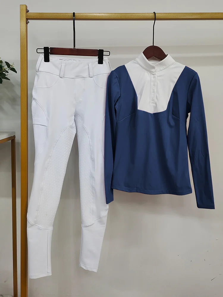 Women Equestrian Riding Set Long Sleeve Top And Pants Sportswear