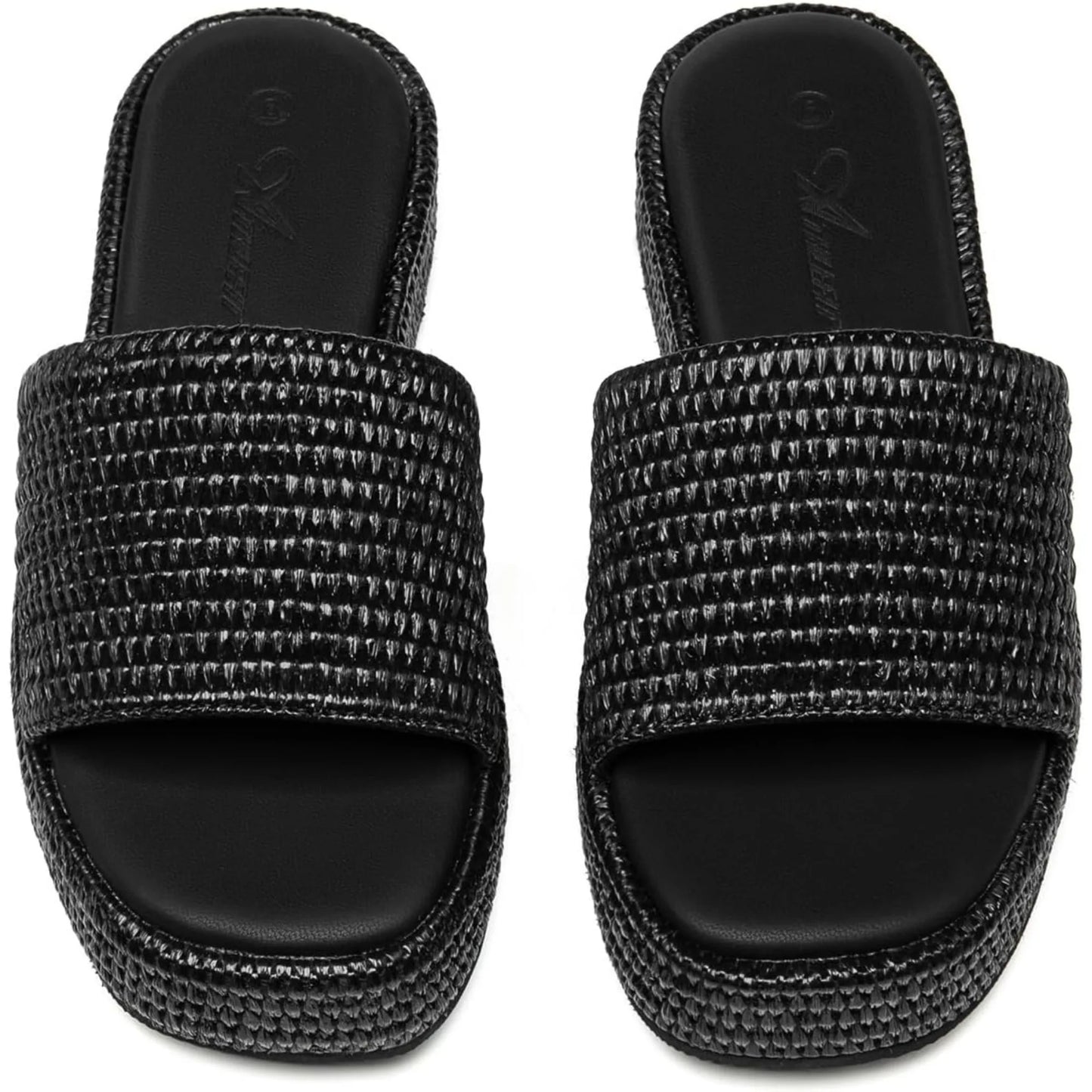 NONECN Women's Platform Raffia Sandals Open Toe Slip On Slides