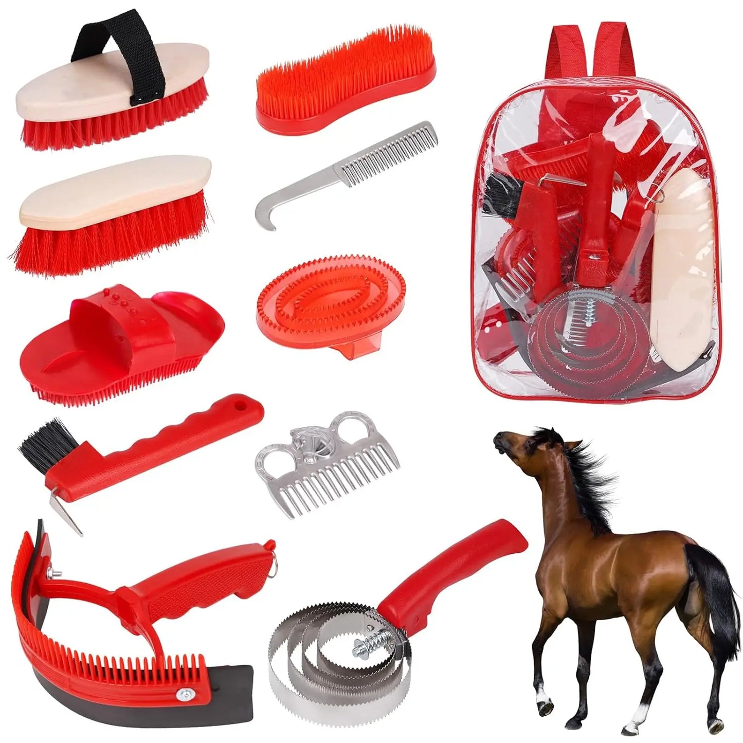 Horse Grooming Kit Complete 10 Piece Brush Set With Tote Bag For Equine Care Supplies