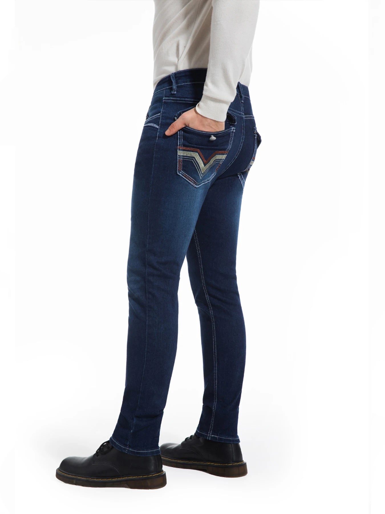 NONECN Men's Elastic Embroidered Casual Stretch Jeans