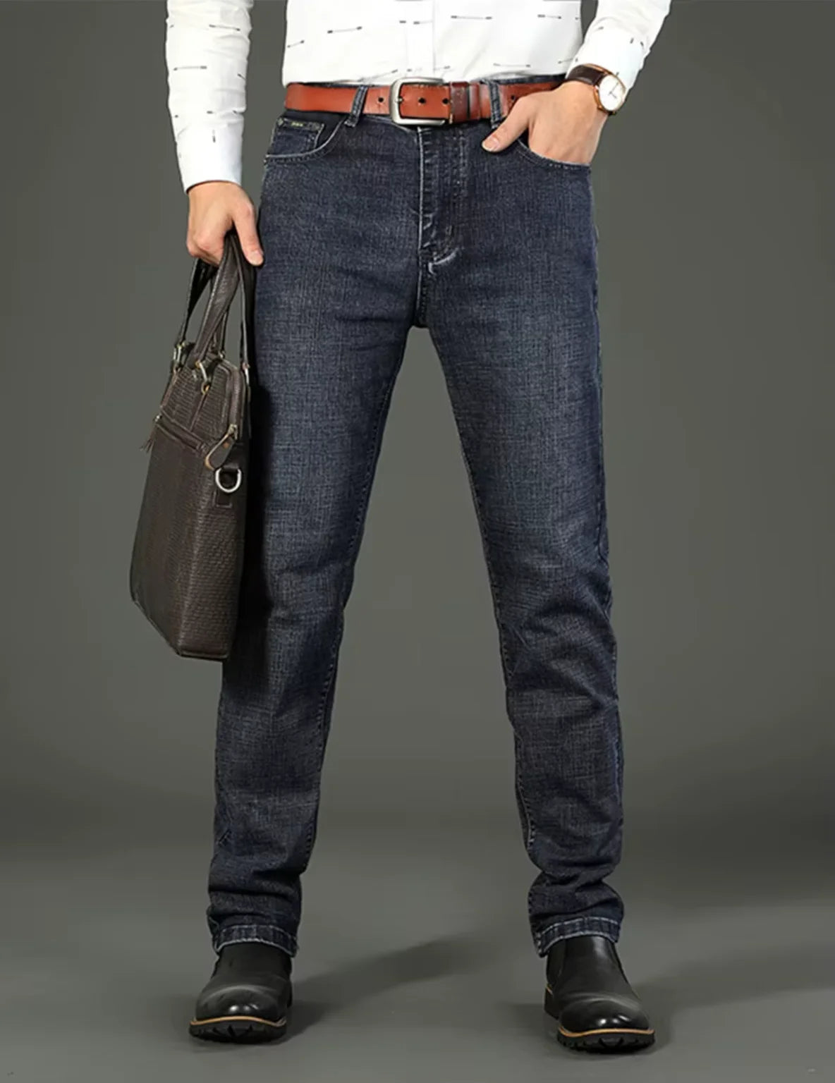 Men's Casual Straight Fit Stretch Denim Jeans For Everyday Work