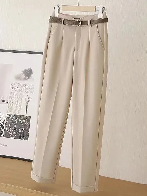 Thickened Women's Tweed High Waist Wide Leg Casual Trousers