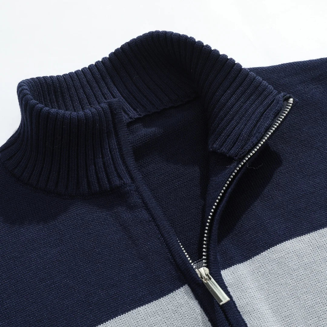 NONECN Men's Zipper Mock Neck Pullover Knit Sweater