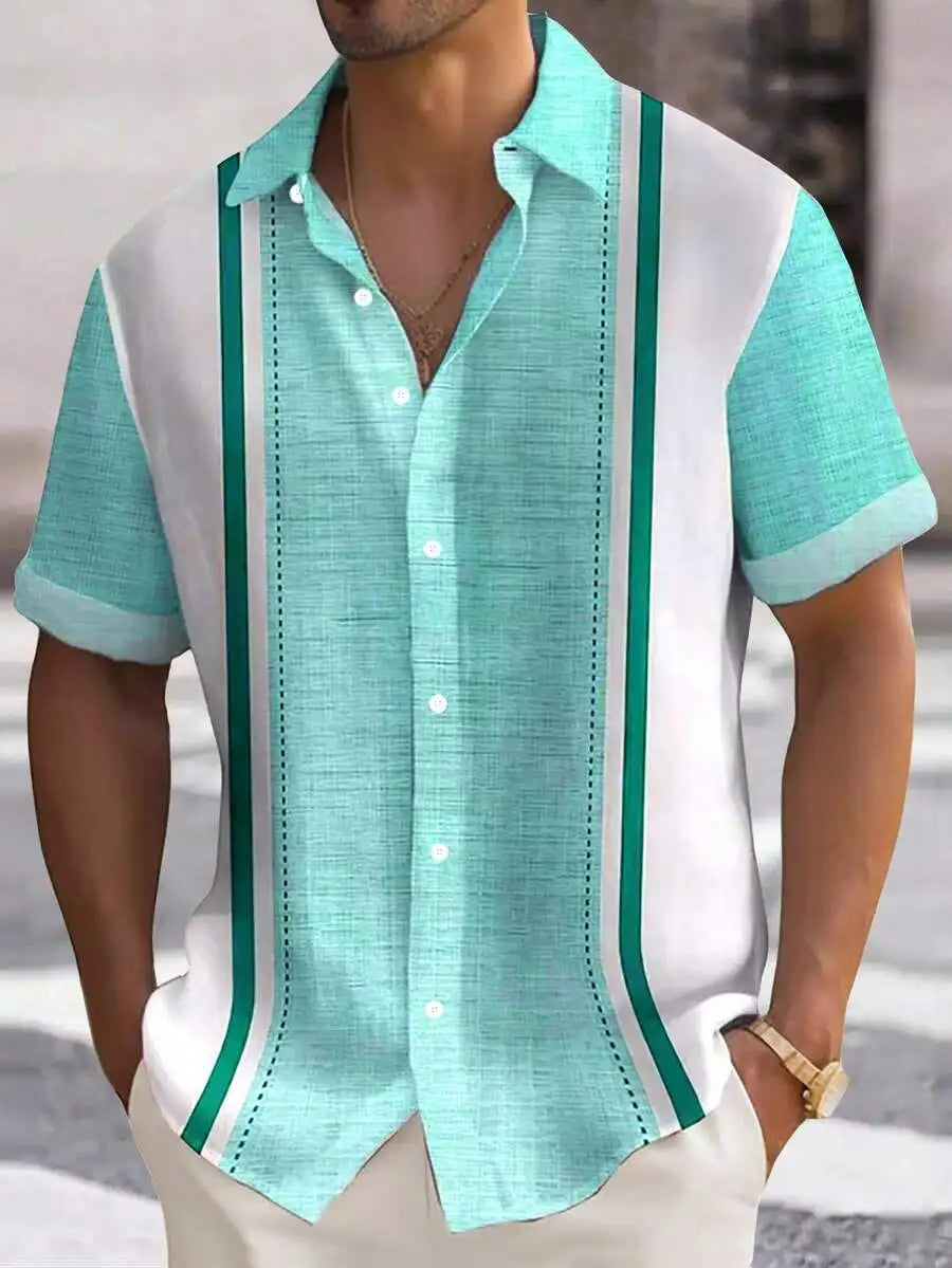 Men's Lightweight Striped Button Down Short Sleeve Casual Shirt