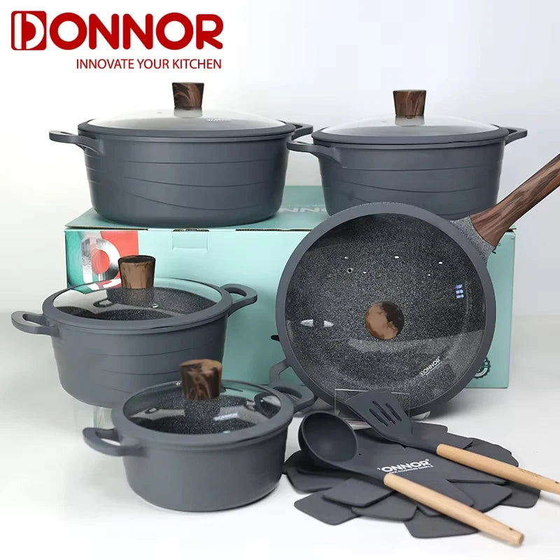 DONNOR 15Piece Nonstick Wave Series Cookware Set With Granite Coating