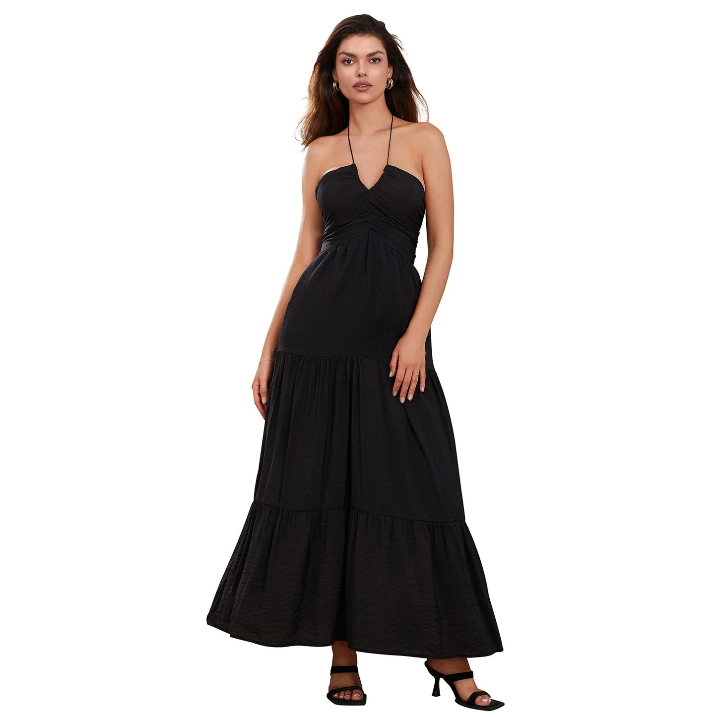 ThefoundCN Women A Line Halter Neck Backless Sleeveless Dress Tie Up Beach