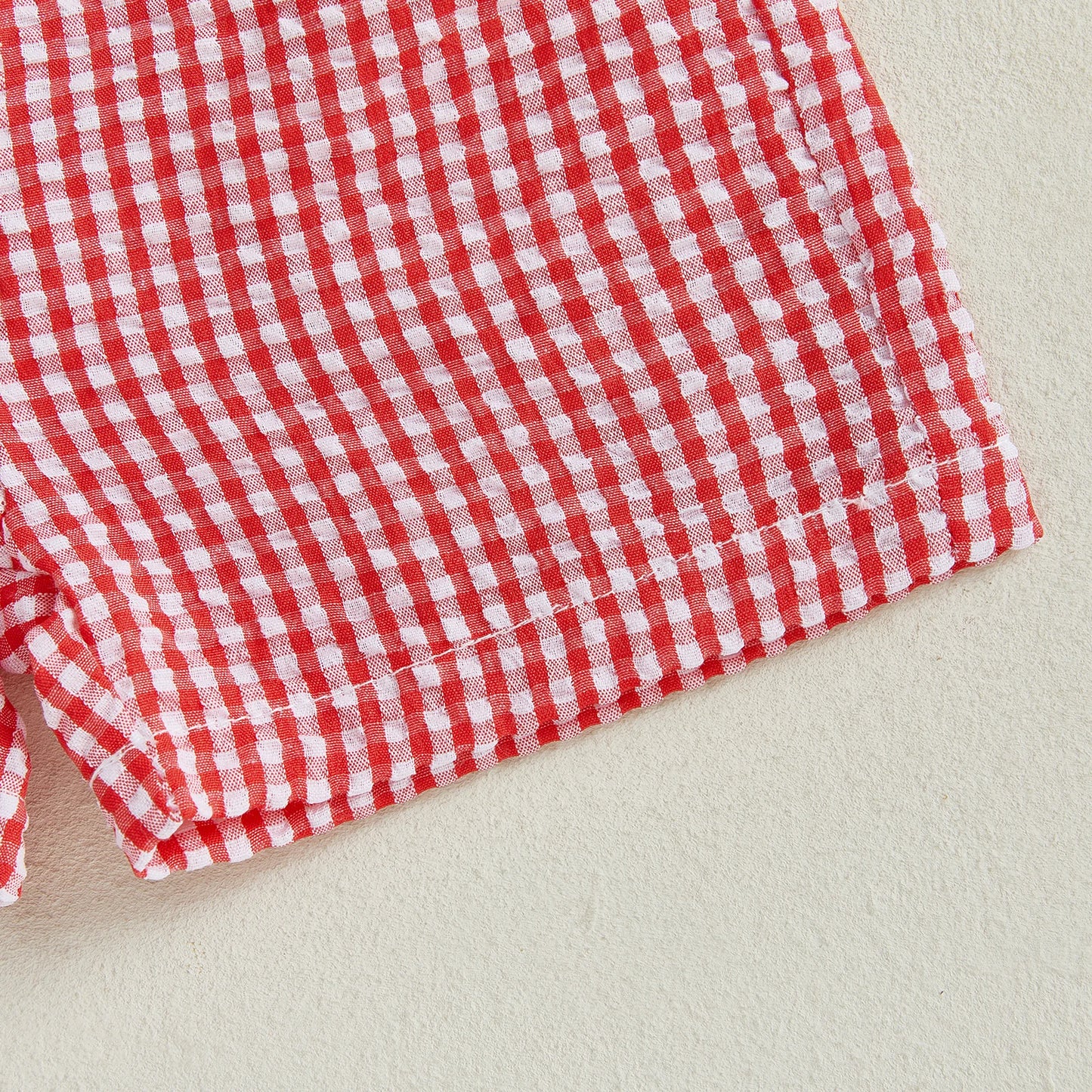 Toddler Boy Summer Outfit Set Embroidered Crab Lobster Plaid Shorts