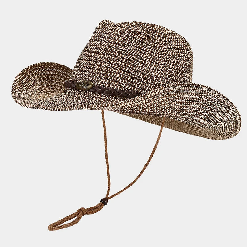 Unisex Wide Brim Sun Hat Adjustable Breathable Straw Cap