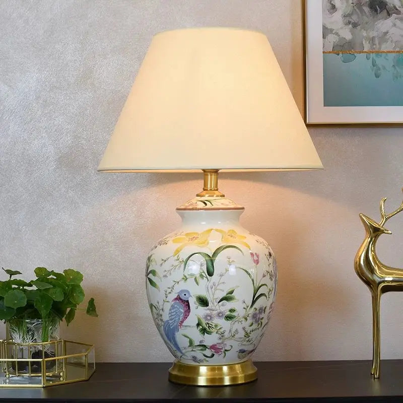 Orcinus Orca Ceramic Desk Lamp With Flower Bird Design