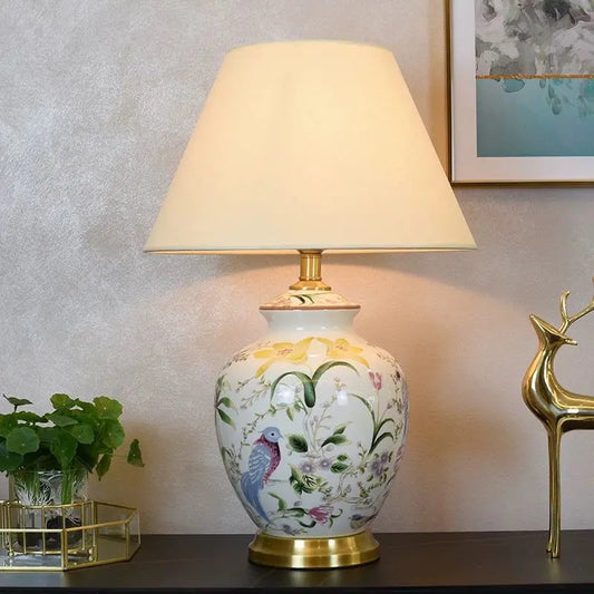 Orcinus Orca Ceramic Desk Lamp With Flower Bird Design