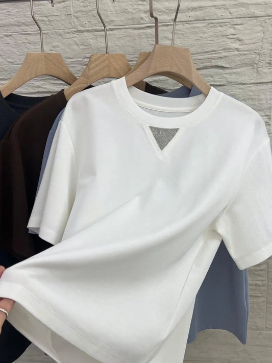 Horse cotton short sleeved T-shirt women's round neck versatile temperament elegant and clear slimming loose top
