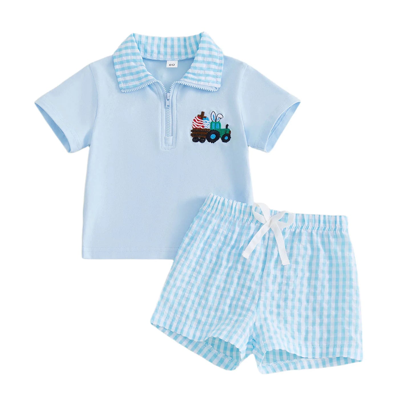 Toddler Easter Outfit Set Embroidered Short Sleeve Top And Shorts