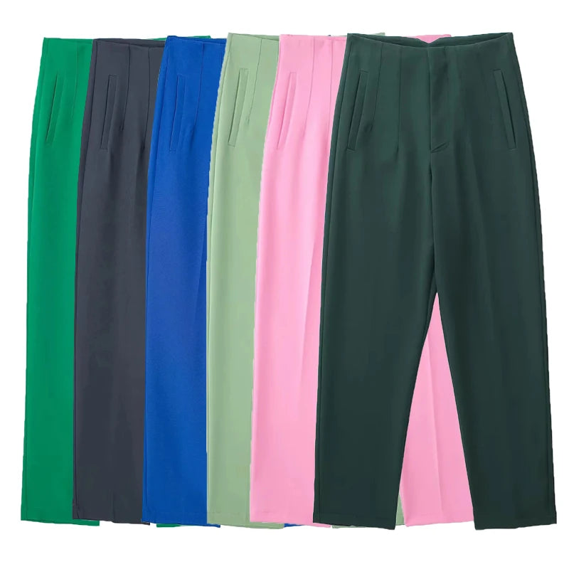 HXAO Womens Pleated High Waist Formal Office Pants Cropped Trousers