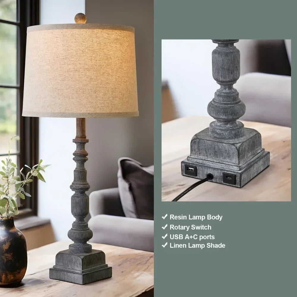 Customizable Vintage Farmhouse USB Table Lamps With Built In Ports