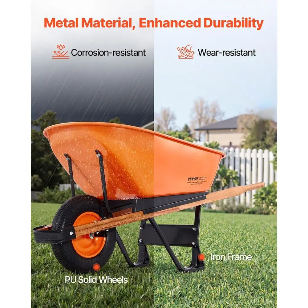 Garden Wheelbarrow With Metal Handle And Wide Track Tires