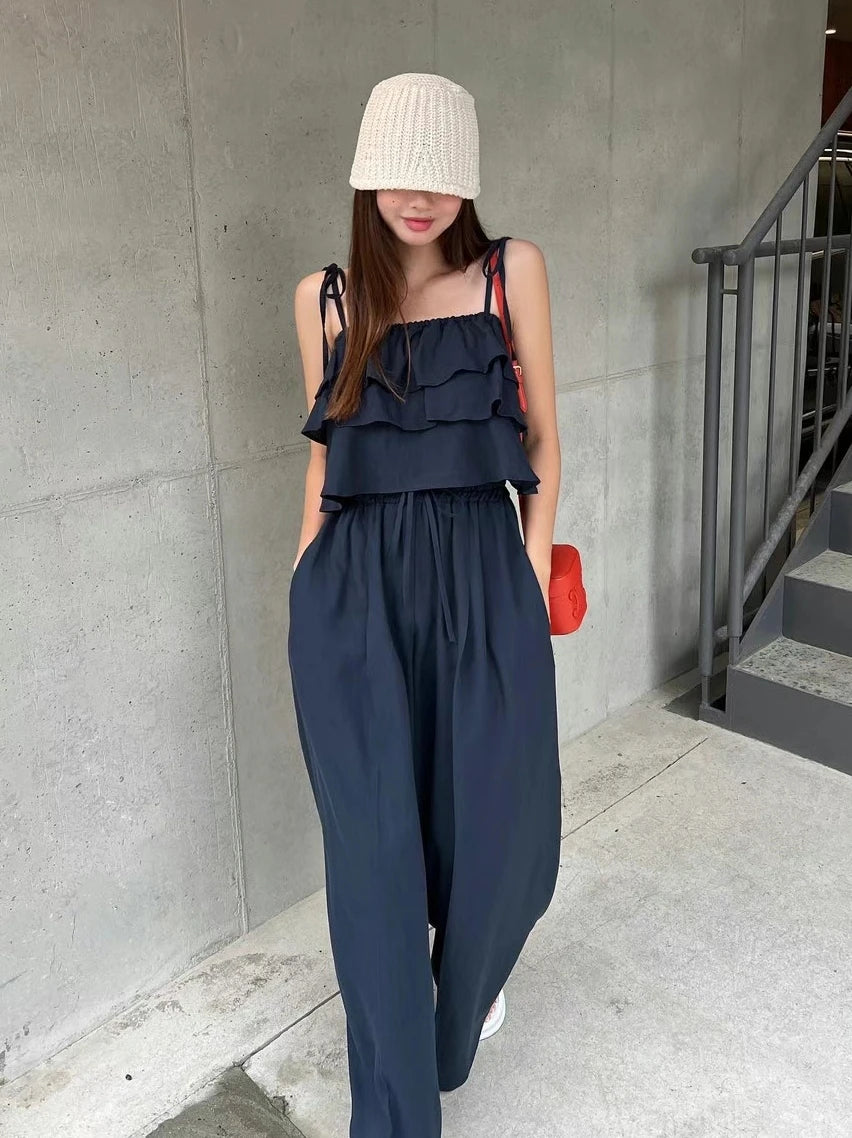 Others Floral Two Piece Set Women Top Wide Leg Pants