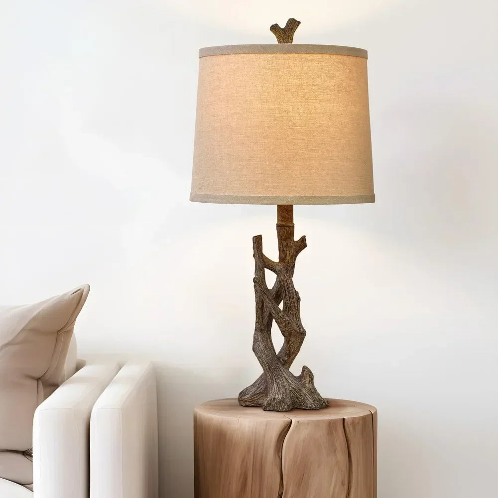Rustic Farmhouse Table Lamp Wood Grain For Bedroom Nightstand