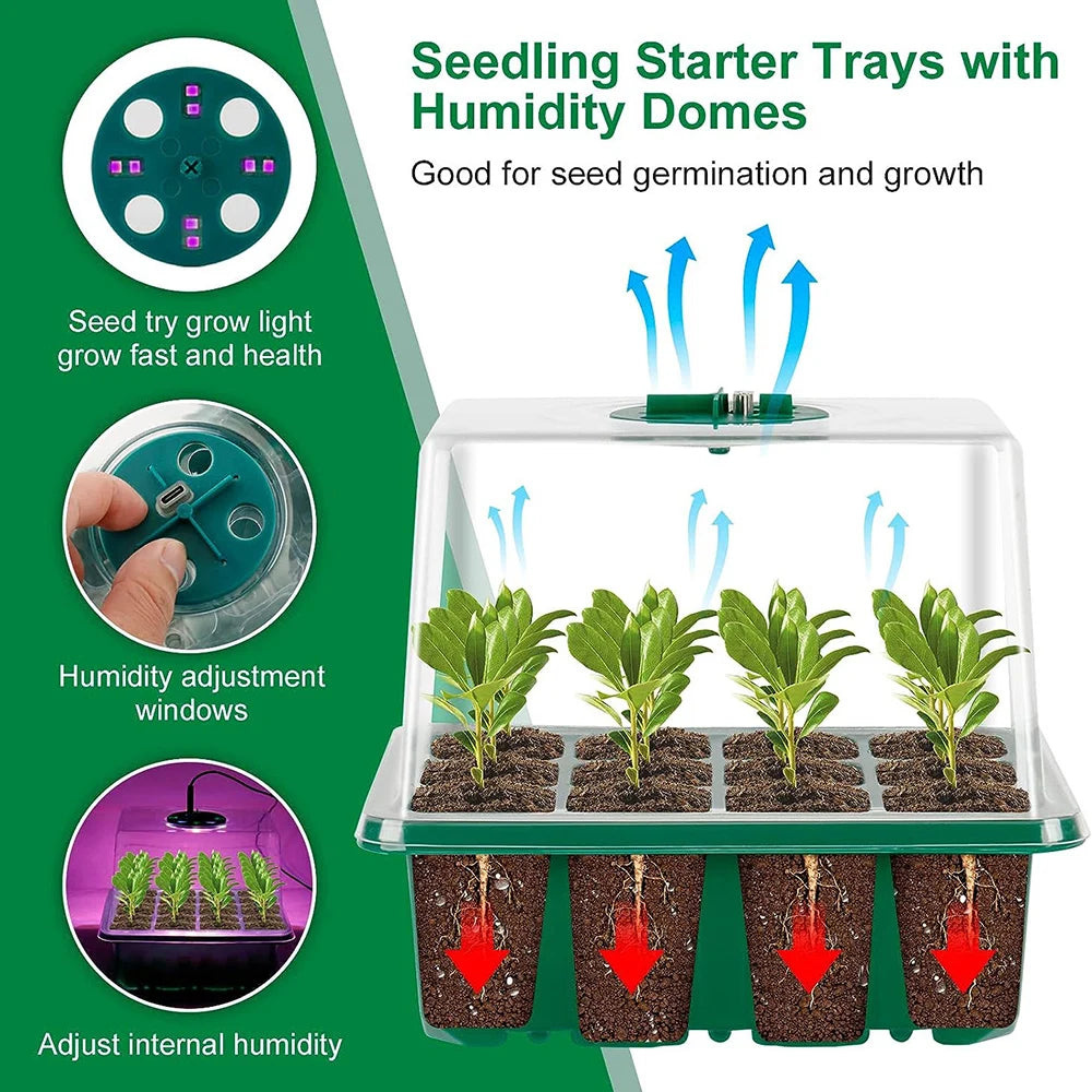 JGT Full Spectrum LED Grow Lights With Seedling Trays Humidity Dome