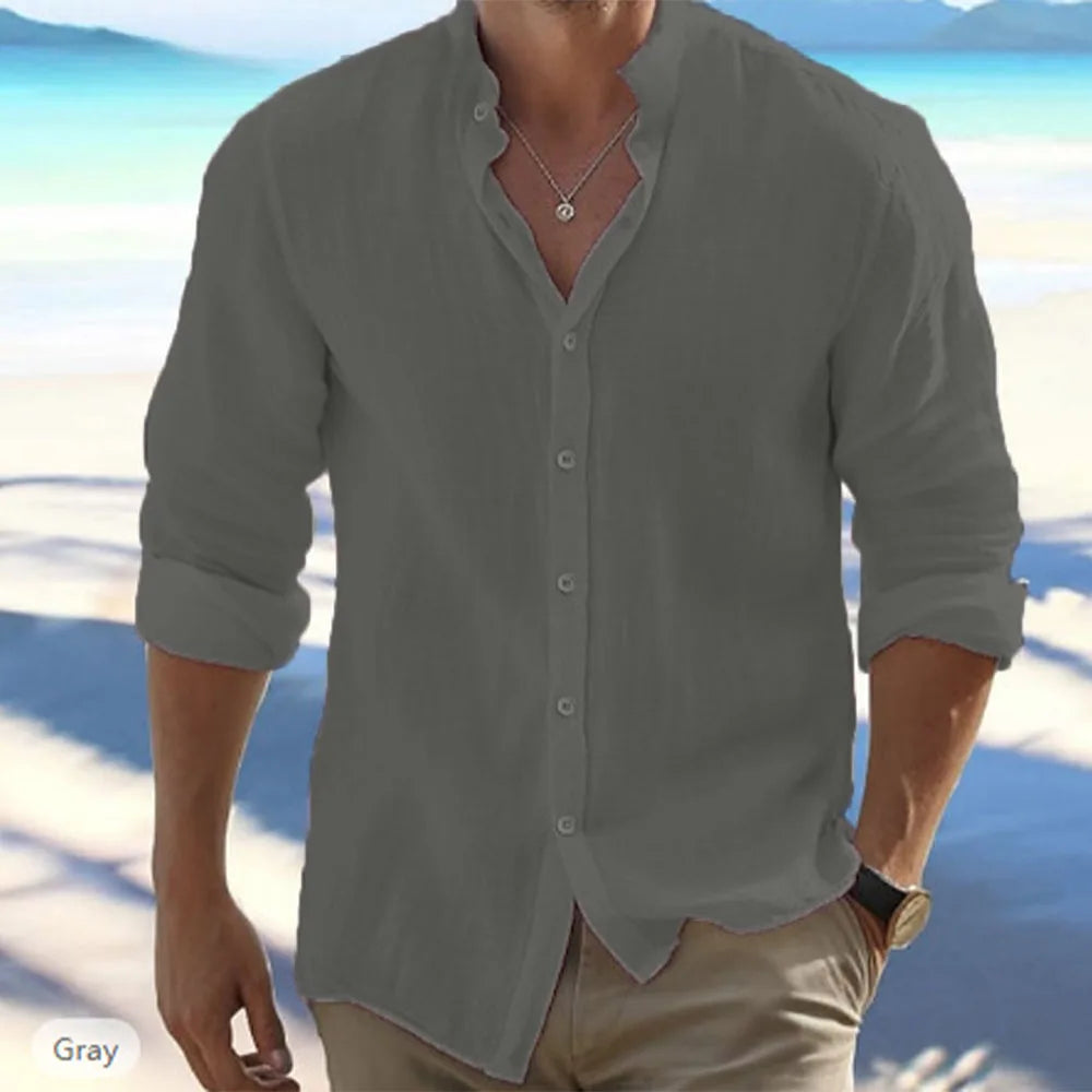 King Billion Men Cotton Linen Sailor Collar Shirt Spring Summer