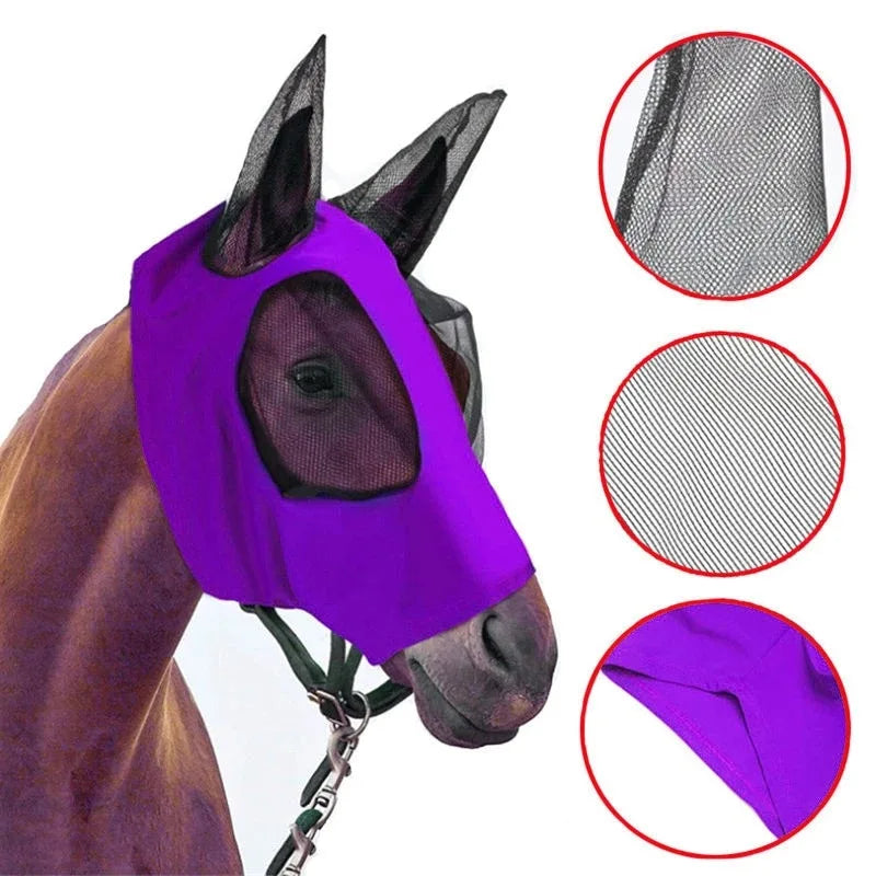 Anti Fly Mesh Equine Mask For Horses With Covered Ears