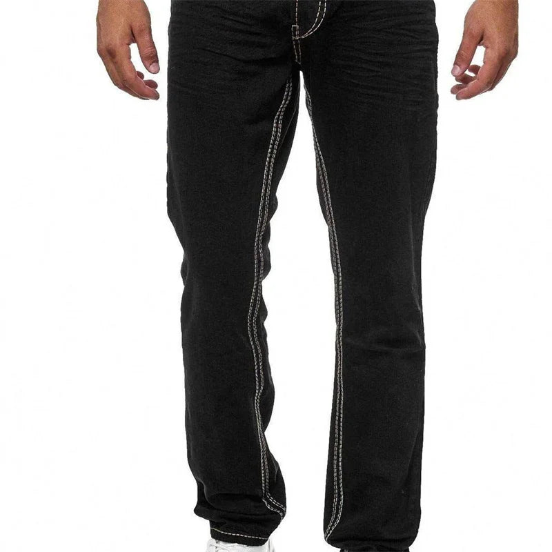 Men's Double Line Denim Jeans With Regular Fit Button Fly