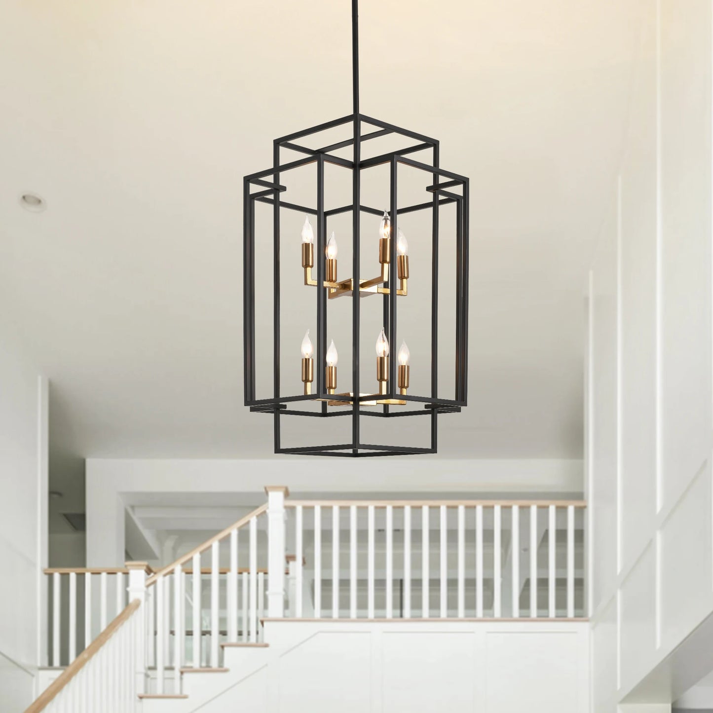 Farmhouse Lantern Tiered Pendant Chandelier 8 Lights LED