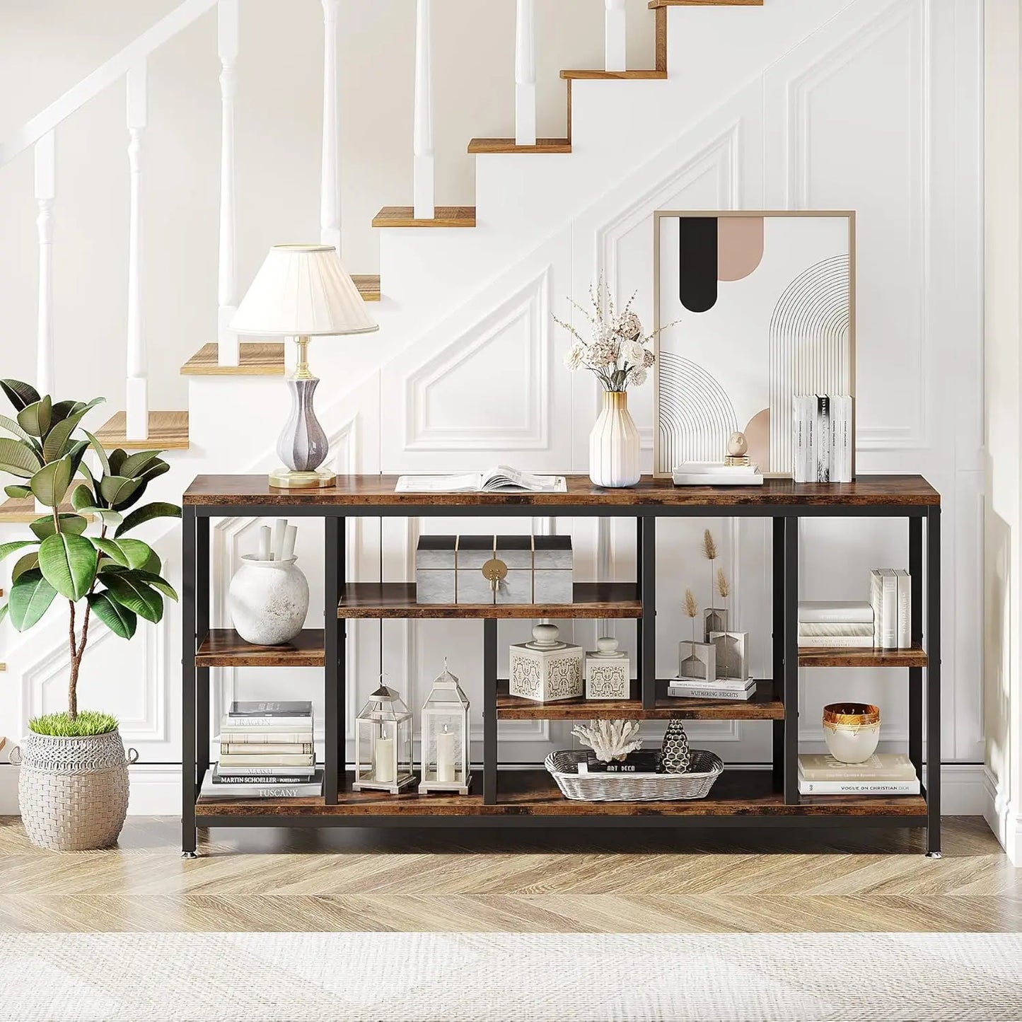 LITTLE TREE Console Sofa Table 3-Tier Industrial Narrow Entryway