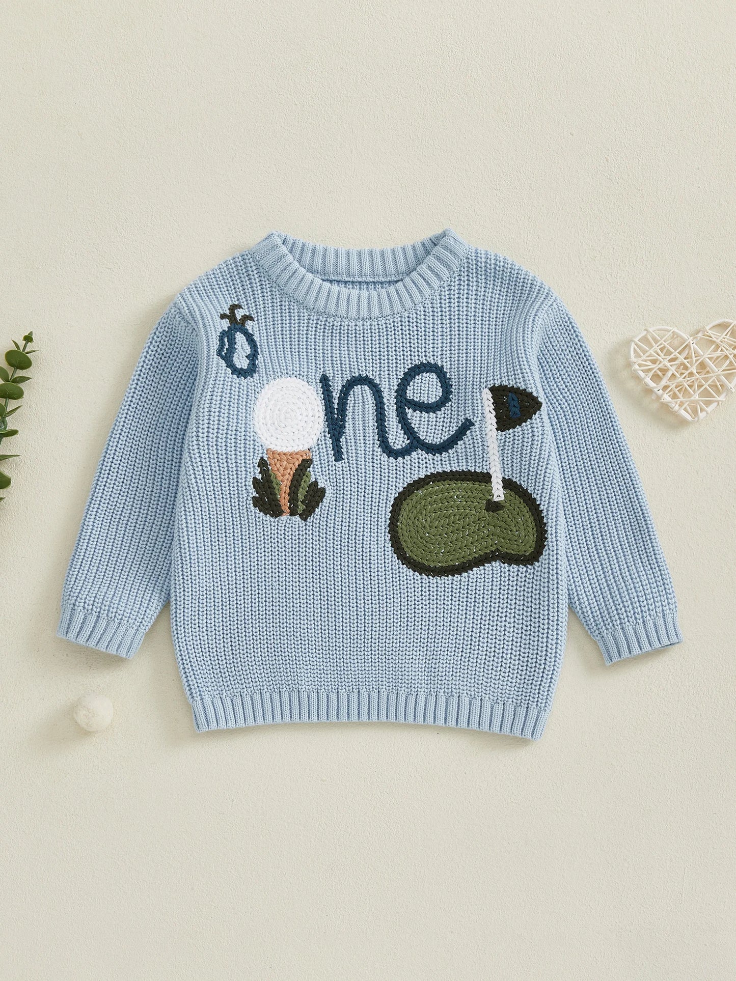 Toddler Unisex Knit Pullover Sweater Embroidered Golf Design
