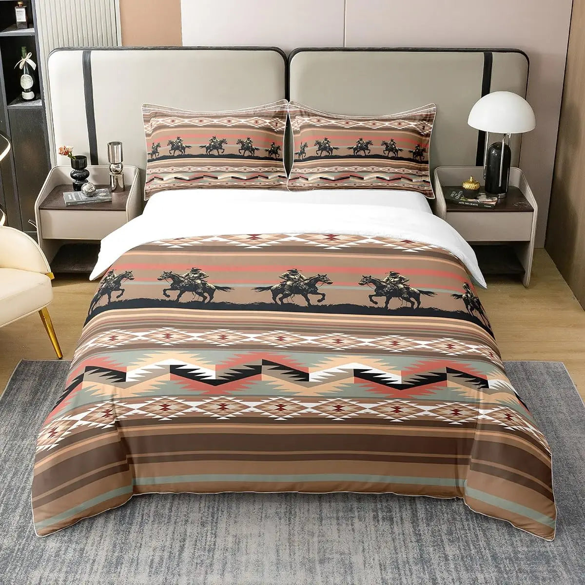 NONECN Western Cowboy Print Duvet Cover Set Bedding