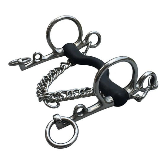 Horse Product Long Pelham Bit Stainless Steel Wrapped Black Rubber Equestrian 5 1/4 Inches