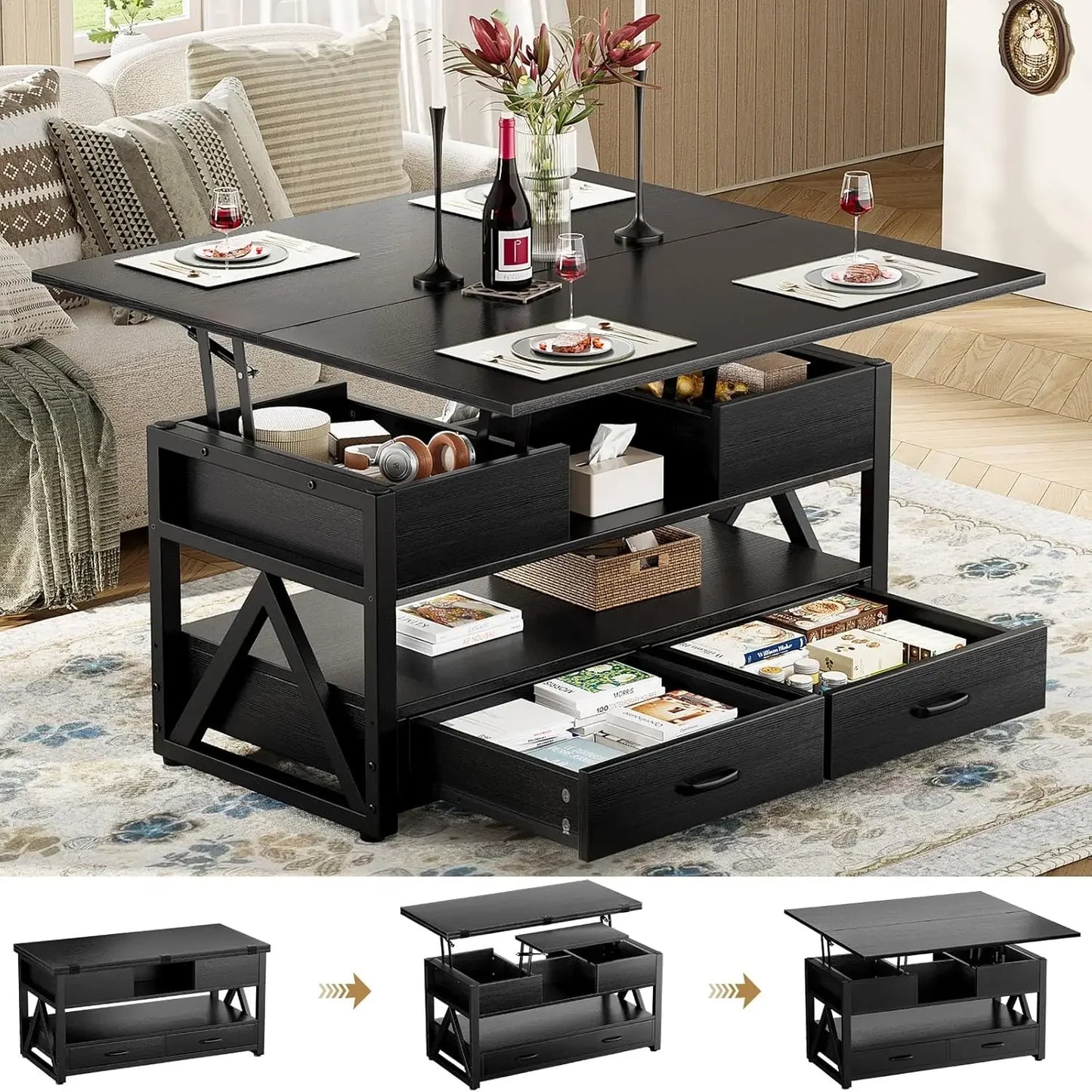 Lift Top Coffee Table With Hidden Compartments And Storage