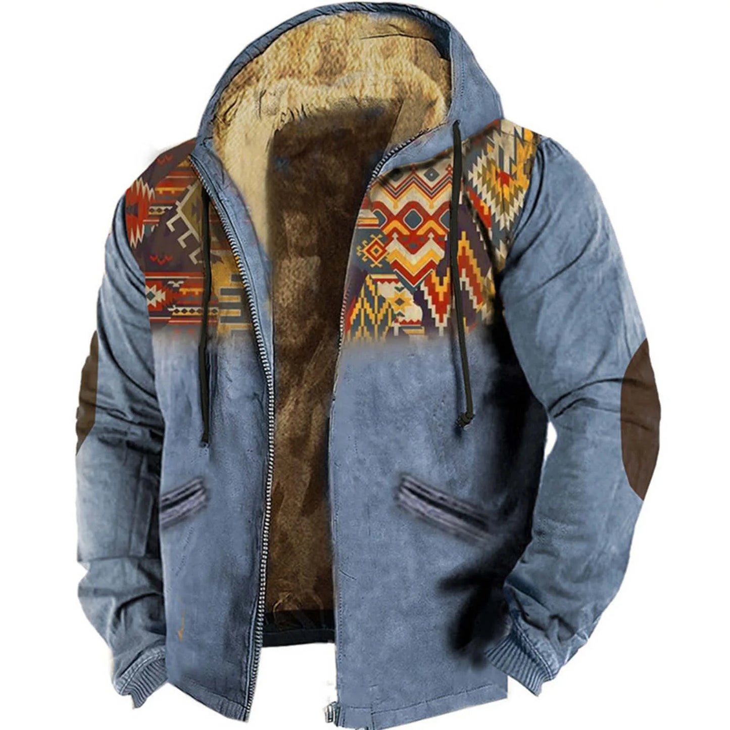Men's Vintage Lamb Wool Bomber Jacket With Hooded Zipper FleeceLinedThermalPlush