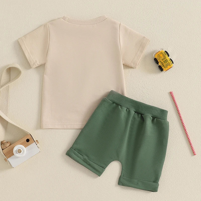 Lioraitiin Toddler Boys Summer Outfit Truck Embroidered Set