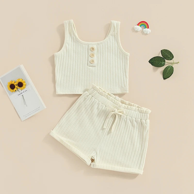Lioraitiin Kids Two Piece Summer Set Vest Tops Shorts