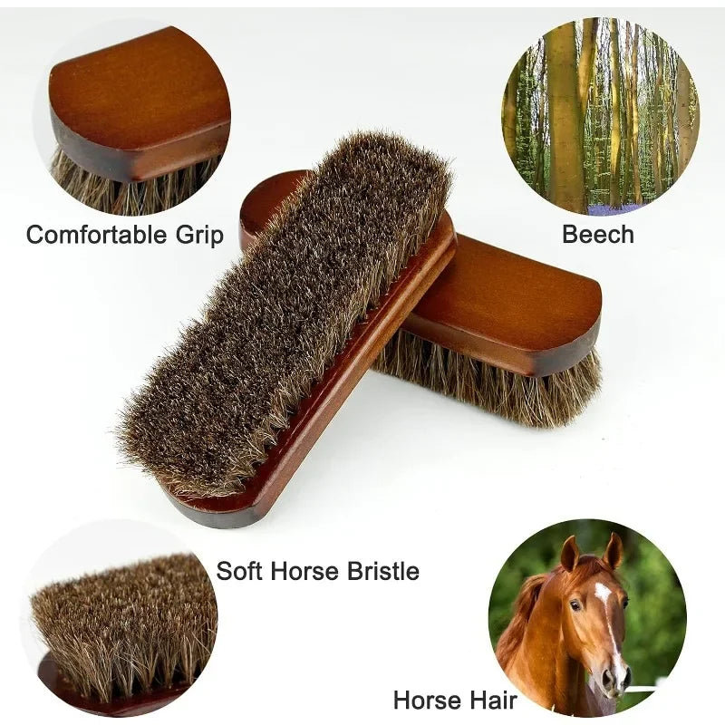 Leather Textile Cleaning Brush With Horse Hair Bristles And Wood Handle