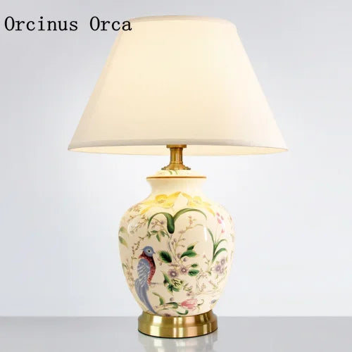 Orcinus Orca Ceramic Desk Lamp With Flower Bird Design