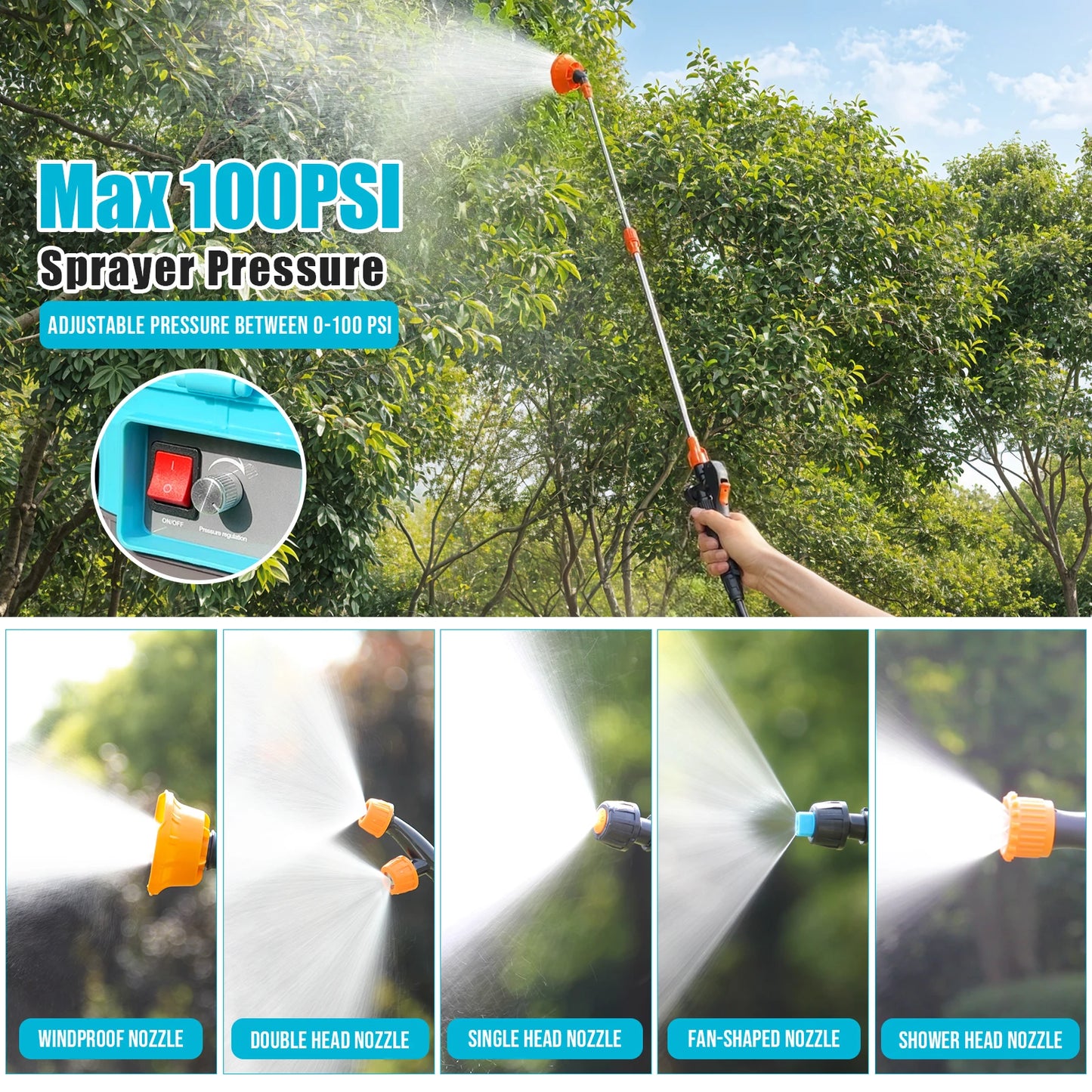 Battery Powered Backpack Sprayer 4 Gallon 100 PSI Electric Garden