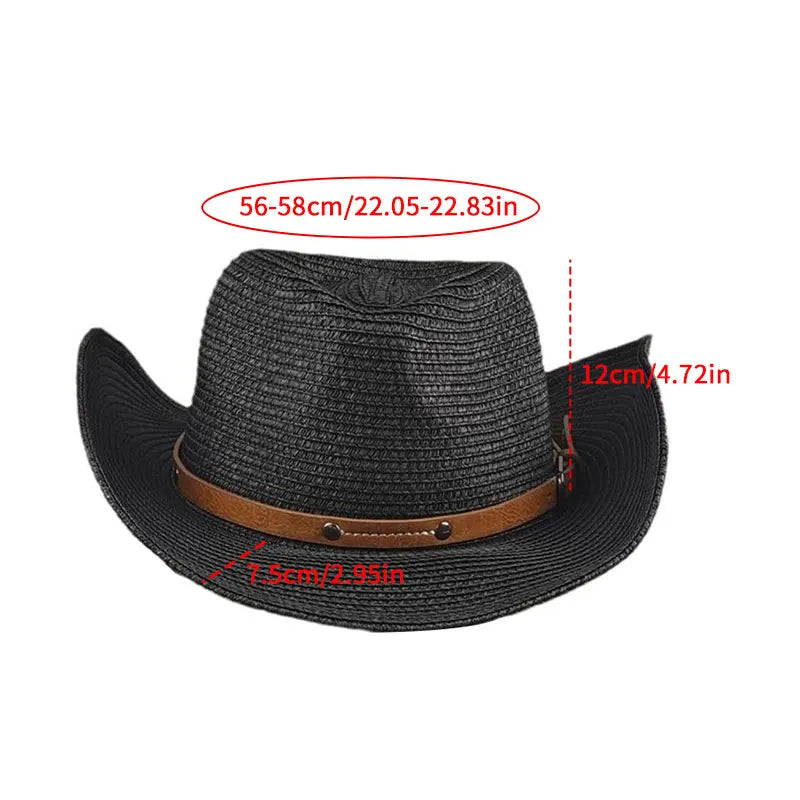 Wide Brim Straw Cowboy Hat Unisex Sun Protection Foldable Travel