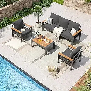 Aluminum Outdoor Patio Furniture Set With Cushions And Coffee Table