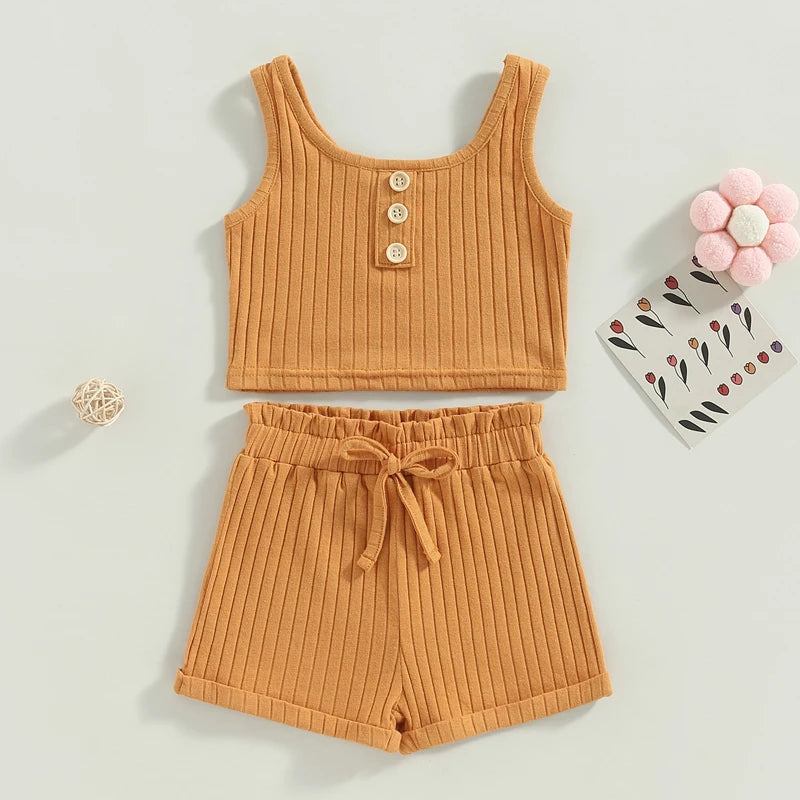 Lioraitiin Toddler 2 Piece Summer Outfit Set Vest Shorts