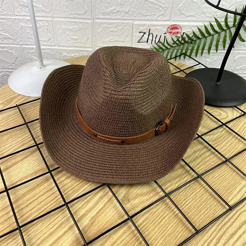 Wide Brim Straw Cowboy Hat Unisex Sun Protection Foldable Travel